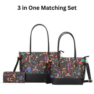Large Bundle 3 IN 1 Graffiti-Monogram Dual Totes Set With Matching Wallet